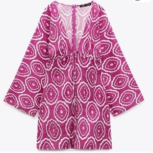 Zara Fuchsia & White Printed Mini Dress